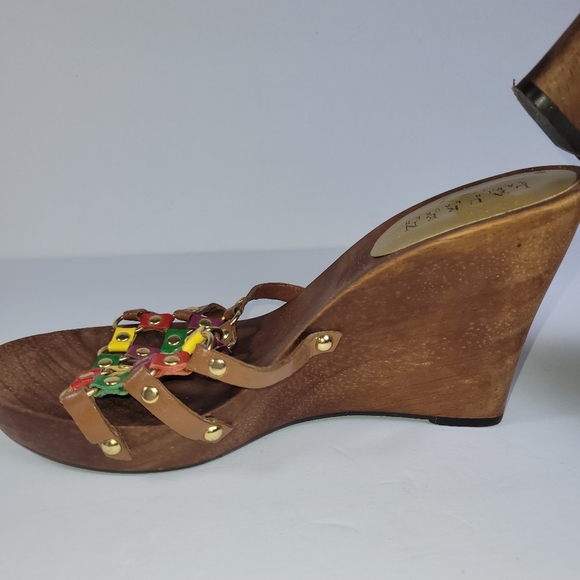 Ralph Lauren Wood Sandal Multi color leather metal Strap - Picture 4 of 11